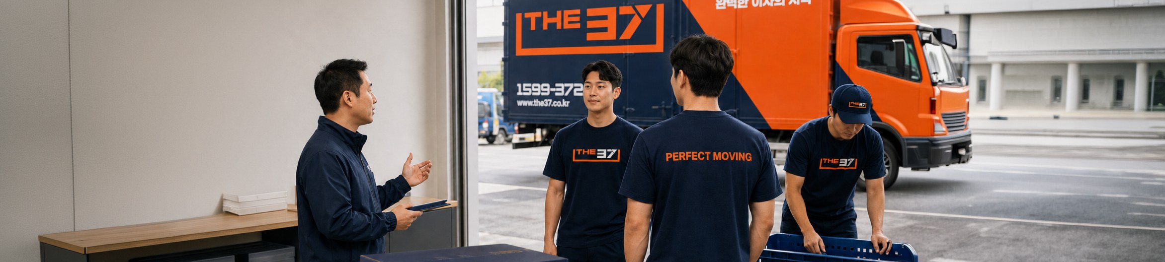 차량 앞에서 작업을 준비하는 THE37 작업팀